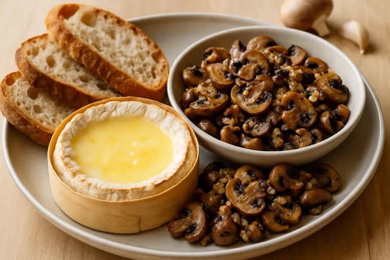 Impressie van Camembert met knoflookchampignons