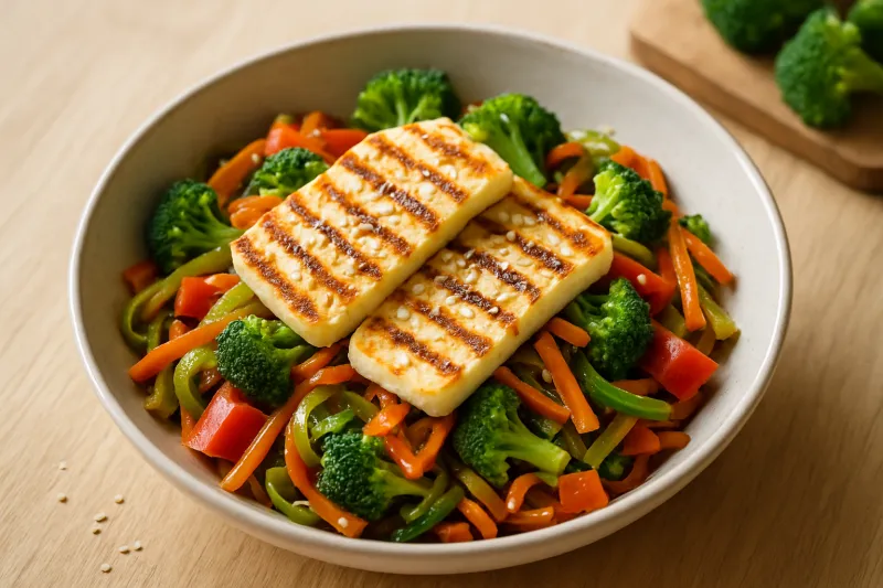 Impressie van Wokgroenten met halloumi